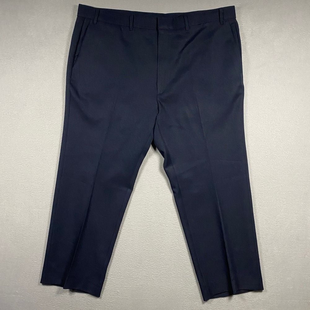 Levi Strauss Action Slacks Pants Mens 44x29 Navy Blue Polyester Flat Front Dress